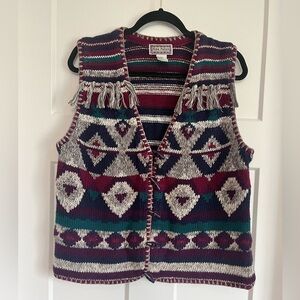 Vintage 90s Boho Fringe Sweater Vest Medium